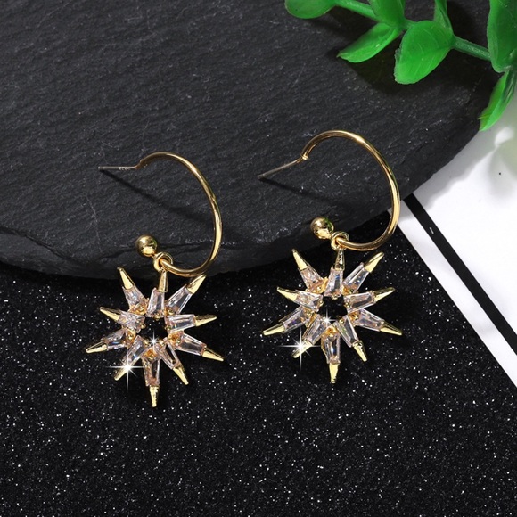 GlitzBlitz Jewelry - 2/$20!  Gold Half Hoops w/Crystal Suns Earrings